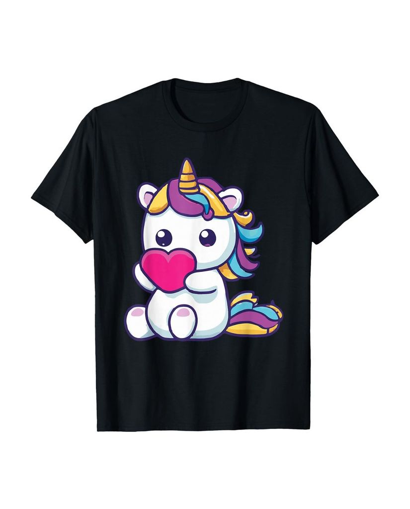 Lustiger T-Shirt „Einhorn hält ein Herz Regenbogen“ | lustige-tshirts.de