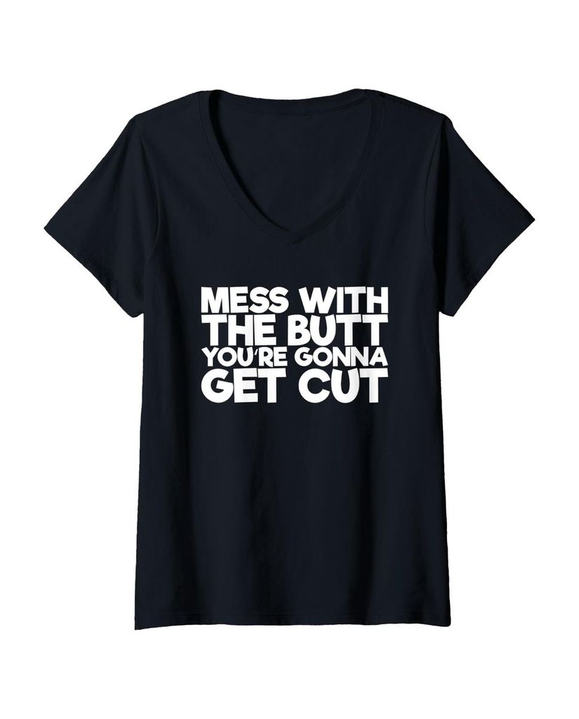 Lustiger T-Shirt mit V-Ausschnitt „Leg dich mit dem Hintern“ | lustige-tshirts.de