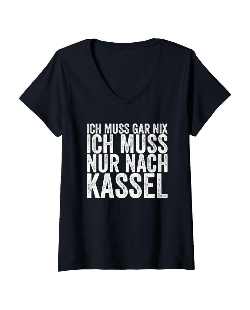 Lustiger T-Shirt mit V-Ausschnitt „Ich Muss Gar Nix Ich Muss“ | lustige-tshirts.de