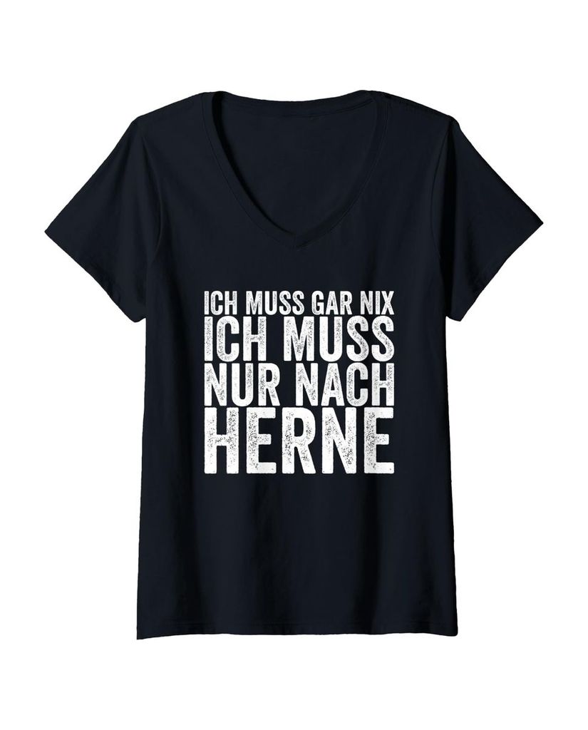 Lustiger T-Shirt mit V-Ausschnitt „Ich Muss Gar Nix Ich Muss“ | lustige-tshirts.de