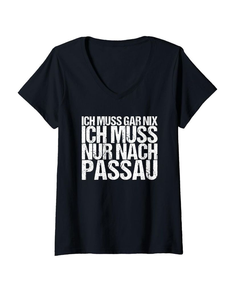 Lustiger T-Shirt mit V-Ausschnitt „Ich Muss Gar Nix Ich Muss“ | lustige-tshirts.de