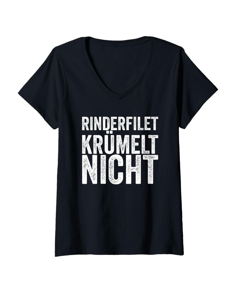 Lustiger T-Shirt mit V-Ausschnitt „Rinderfilet Krümelt Nicht“ | lustige-tshirts.de