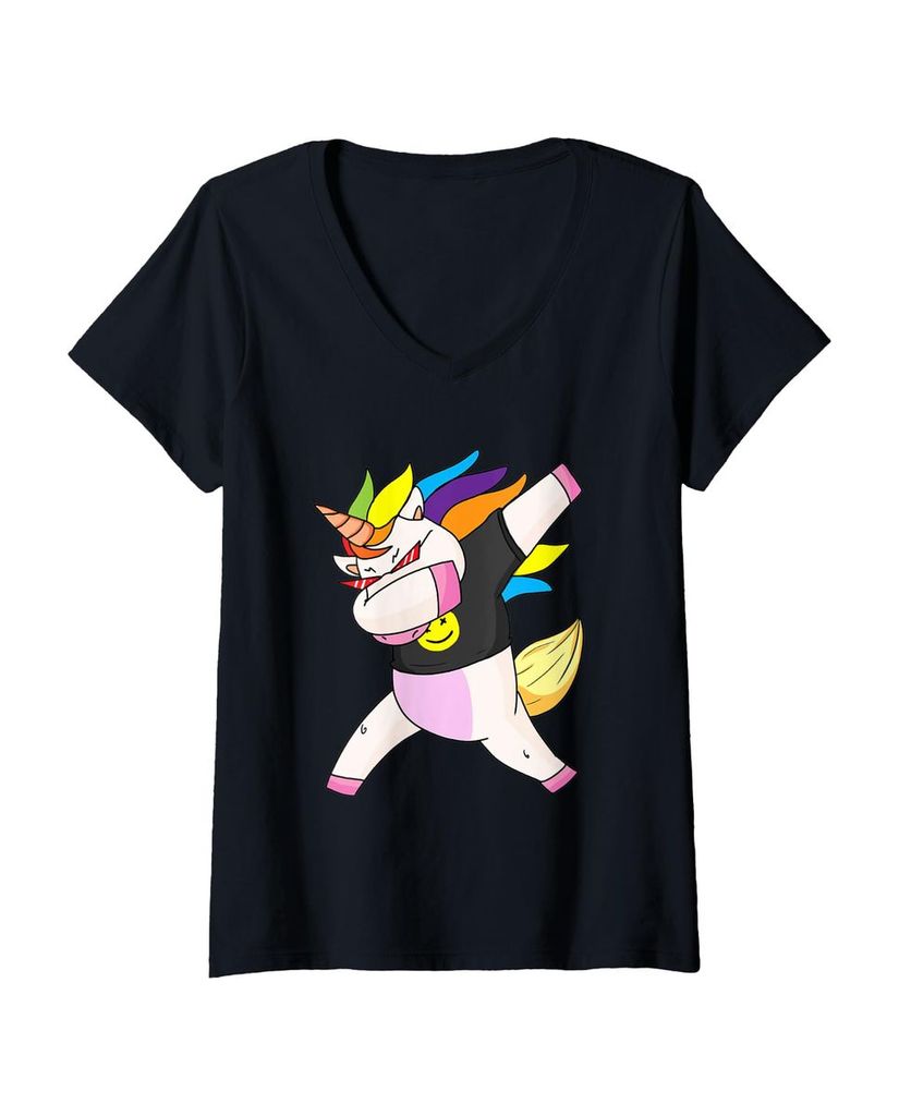 Lustiger T-Shirt mit V-Ausschnitt „Einhorn Dabbing Punk Goth“ | lustige-tshirts.de
