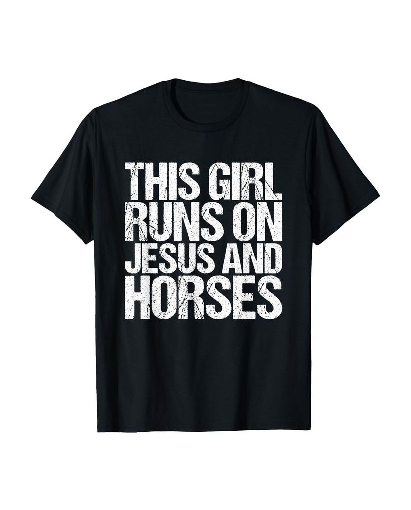 Lustiger T-Shirt „This Girl Runs On Jesus And Horses“ | lustige-tshirts.de