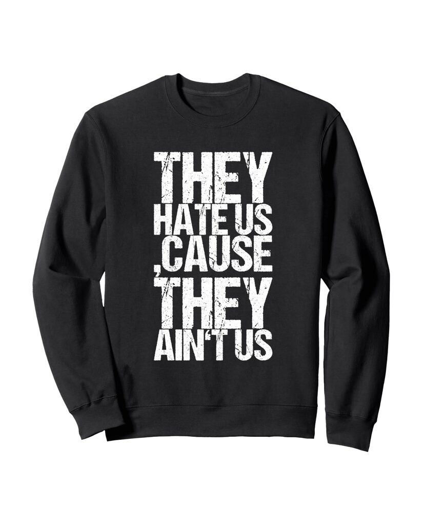 Humorvolles Büro Sweatshirt „They Hate Us, Cause They Ain't Us“ – Ansicht 2