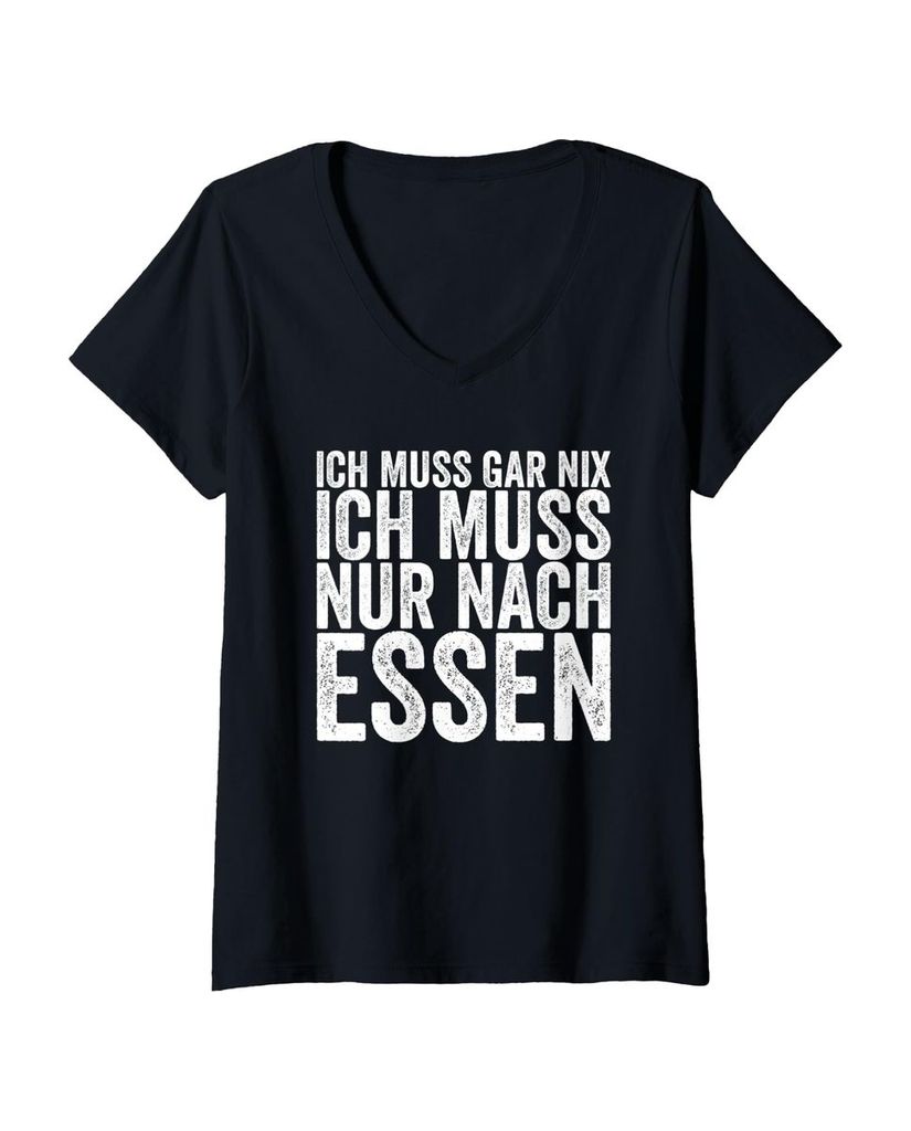 Lustiger T-Shirt mit V-Ausschnitt „Ich Muss Gar Nix Ich Muss“ | lustige-tshirts.de