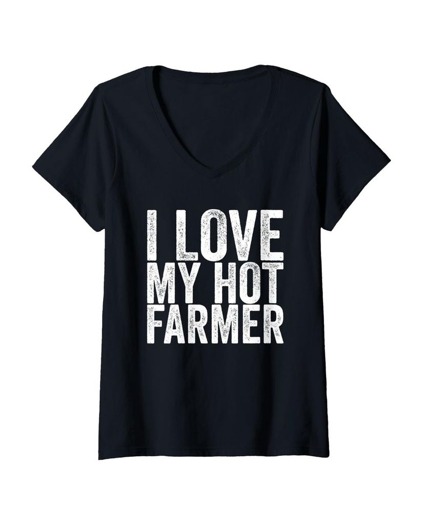 Lustiger T-Shirt mit V-Ausschnitt „Ich liebe meinen heißen“ | lustige-tshirts.de