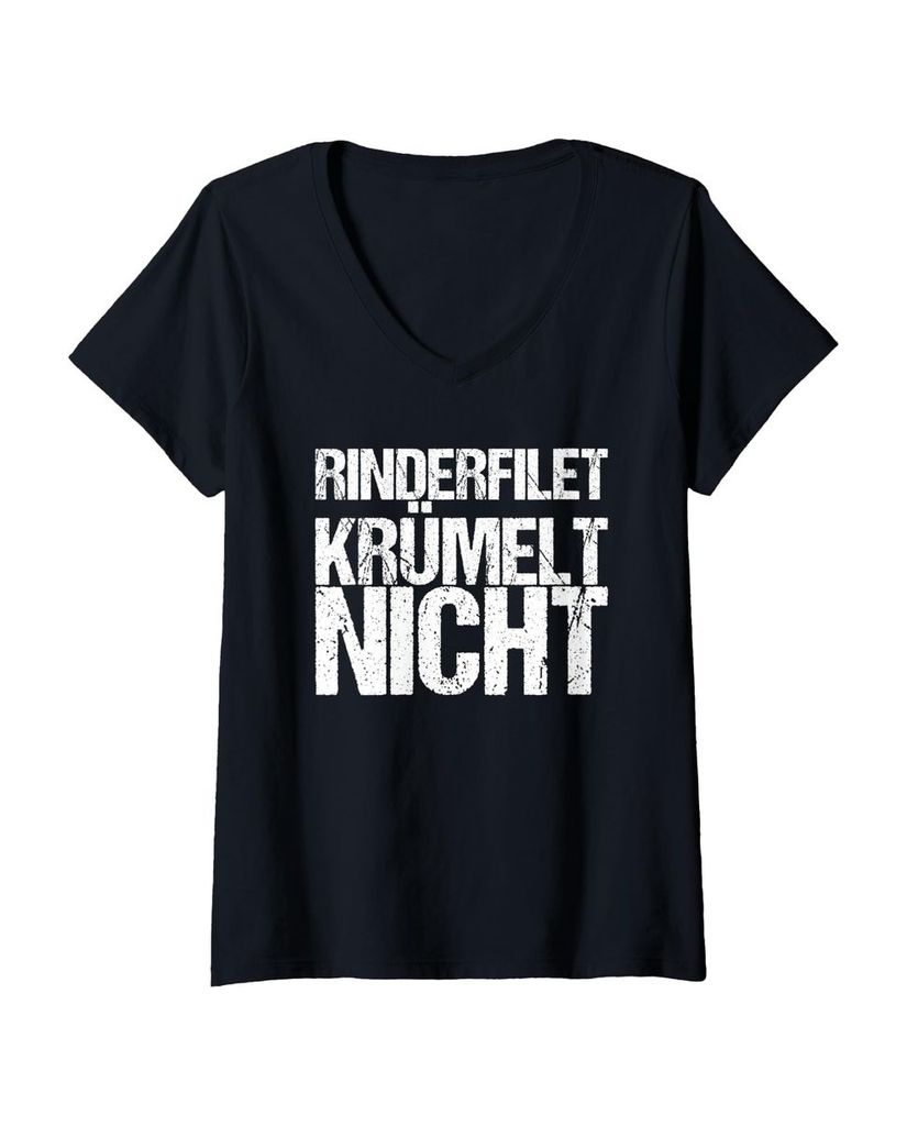Lustiger T-Shirt mit V-Ausschnitt „Rinderfilet Krümelt Nicht“ | lustige-tshirts.de