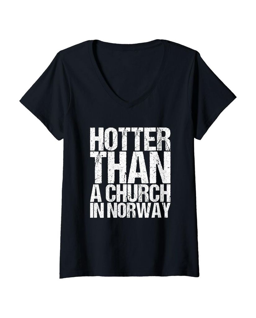 Lustiger T-Shirt mit V-Ausschnitt „Heißer als eine Kirche In“ | lustige-tshirts.de