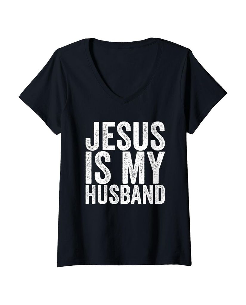 Lustiger T-Shirt mit V-Ausschnitt „Jesus ist mein Mann“ | lustige-tshirts.de