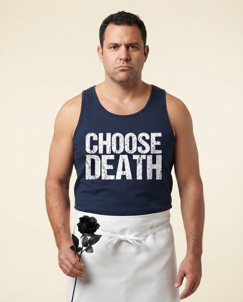 Humorvolles Tanktop mit dem Aufdruck „Choose Death“
