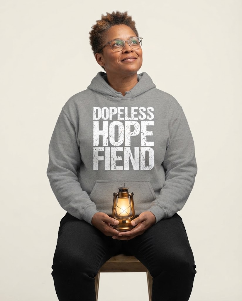 Lustiger Hoodie mit dem Aufdruck „Dopeless Hope Fiend“